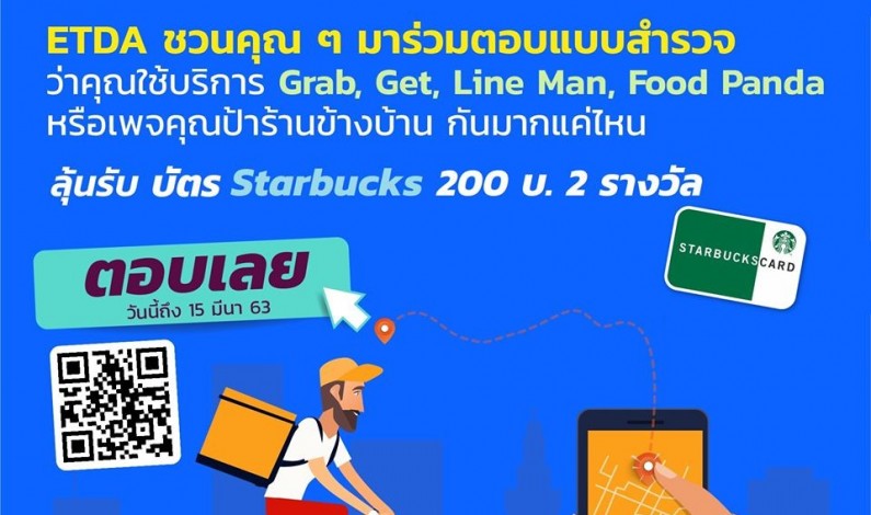 ETDA ชวนคนไทยตอบแบบสำรวจ“สั่งอาหารออนไลน์” มากแค่ไหนช่วงโควิด-19 นี้